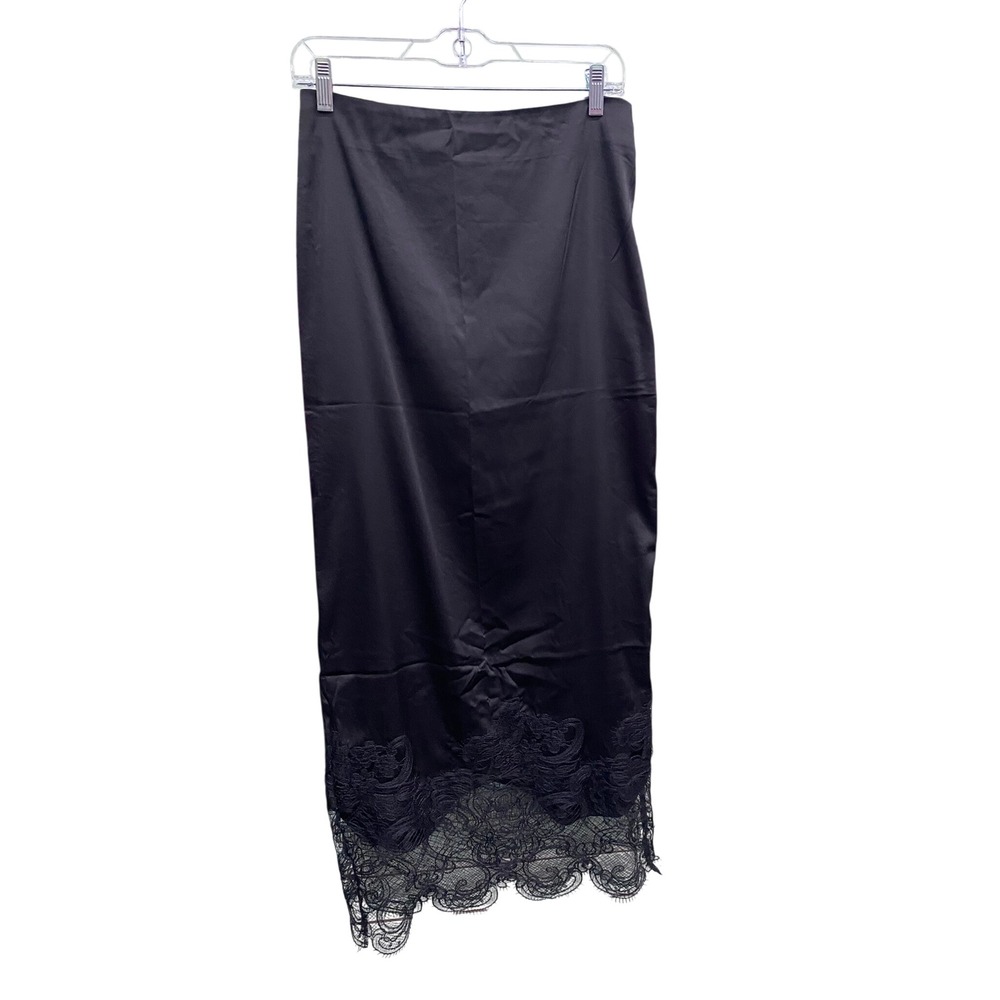 Lace Trim Satin Maxi Skirt Fashion Nova Dolled Up witchy gothic academia S nwt